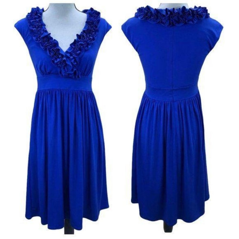 Maggy London Royal Blue Ruffle Neck Flare Dress